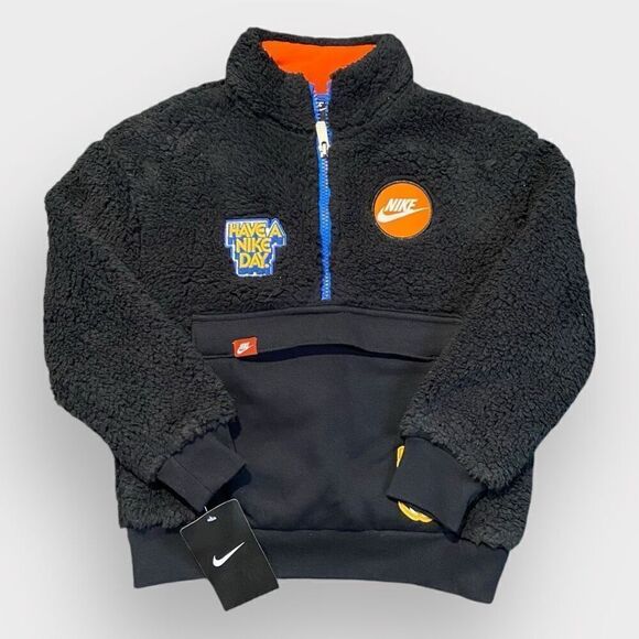 Nike Toddler Just Do It “Patches” Sherpa Pullover Jacket Boys size 4 New - Picture 2 of 9